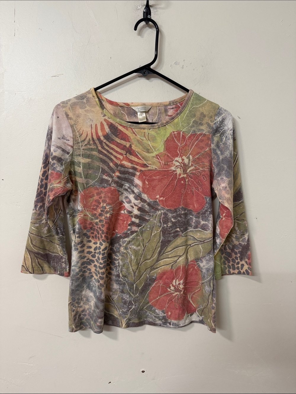 Floral Print Womens Top - Pink and Green